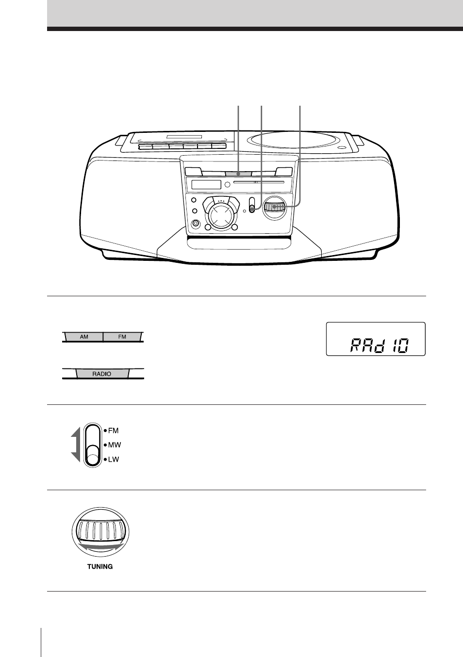 Listening to the radio | Sony CFD-V37L User Manual | Page 6 / 56