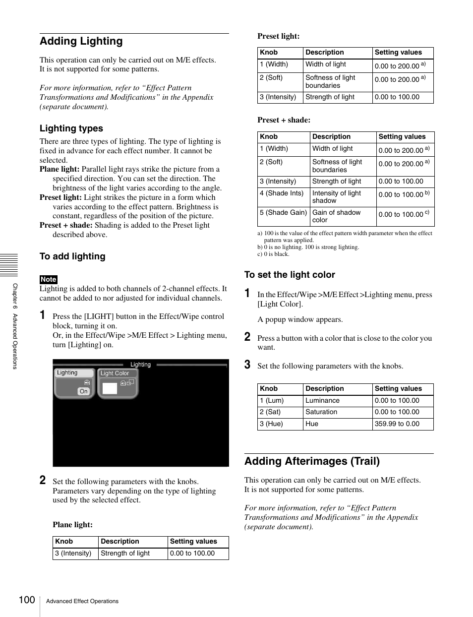 Adding lighting, Adding afterimages (trail), Adding lighting adding afterimages (trail) | Sony MKS-2010 User Manual | Page 100 / 200