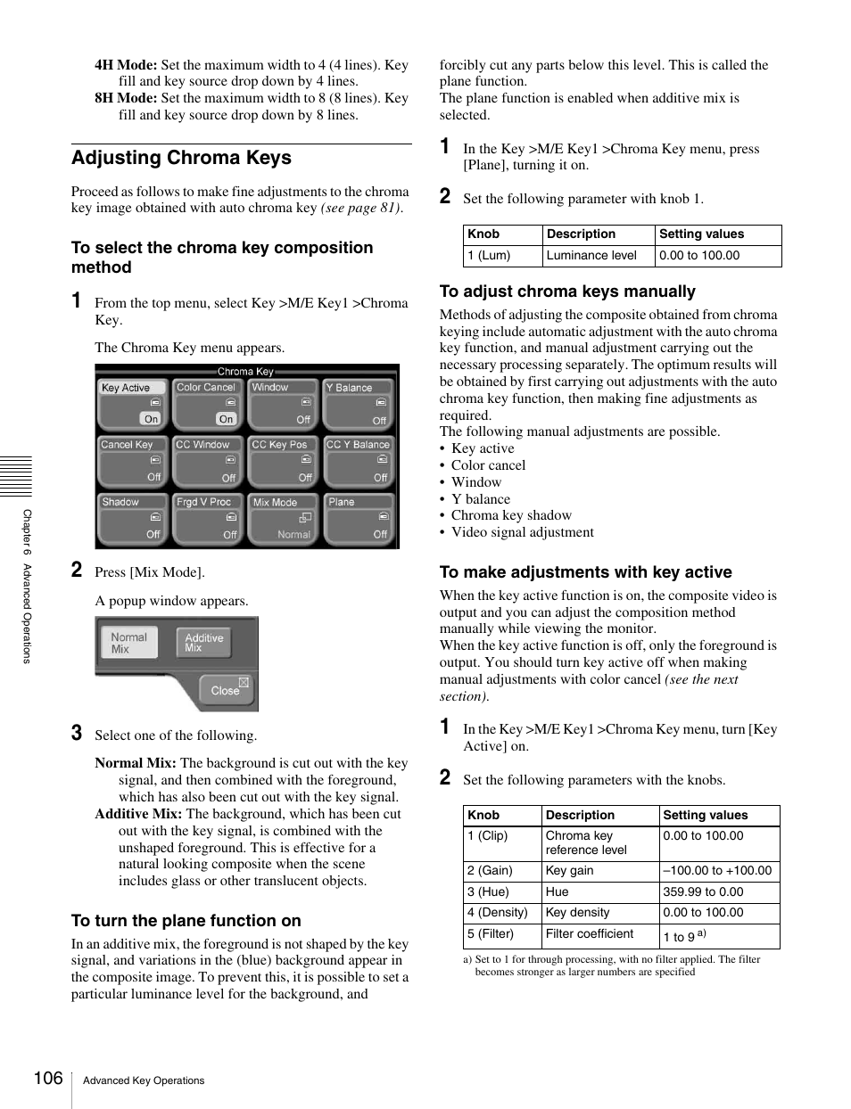 Adjusting chroma keys | Sony MKS-2010 User Manual | Page 106 / 200