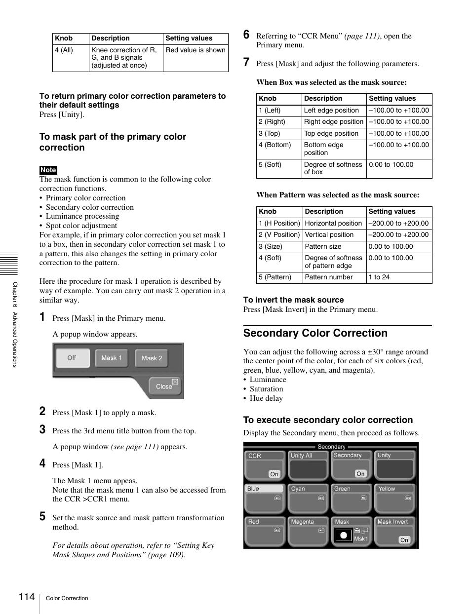 Secondary color correction | Sony MKS-2010 User Manual | Page 114 / 200