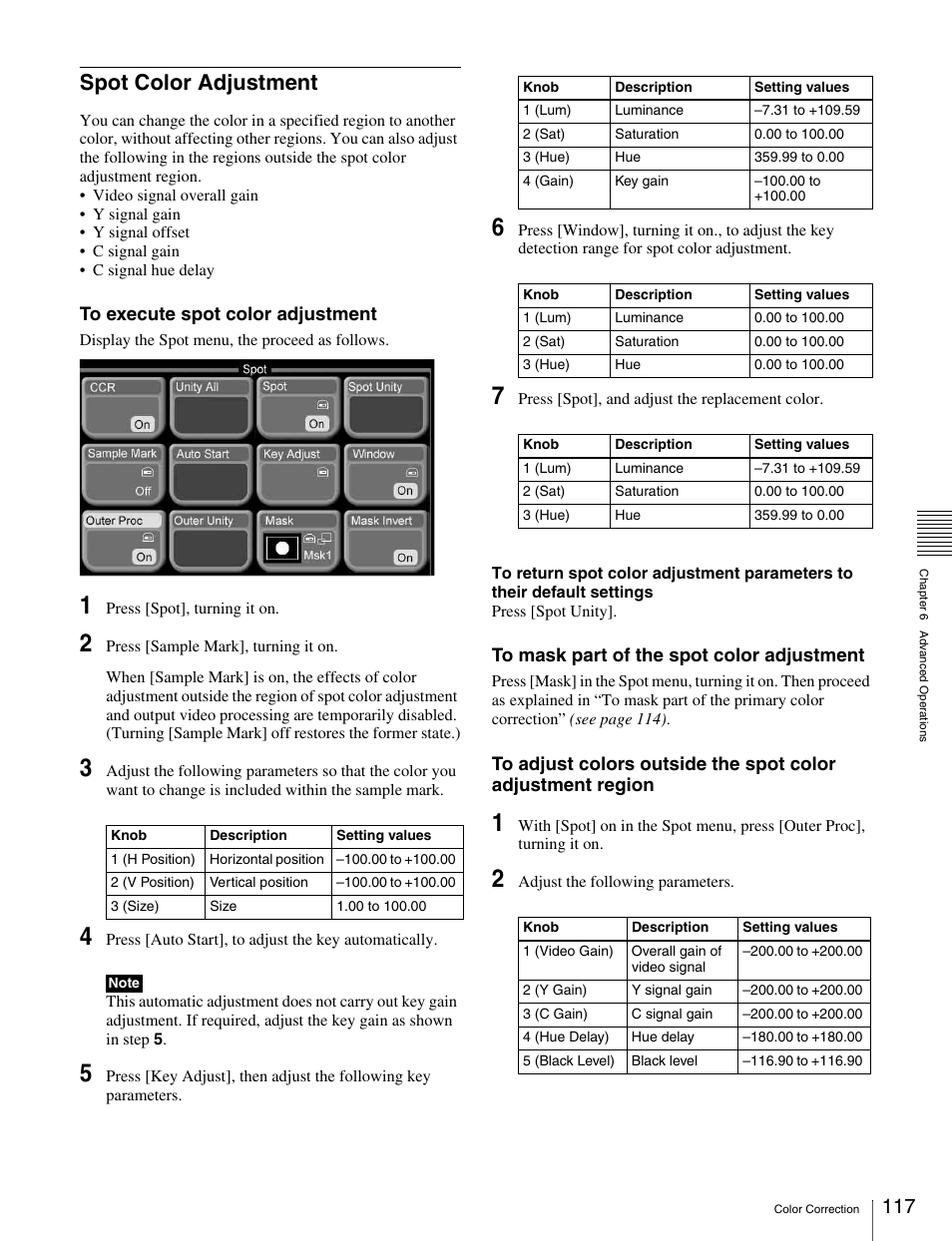 Spot color adjustment | Sony MKS-2010 User Manual | Page 117 / 200