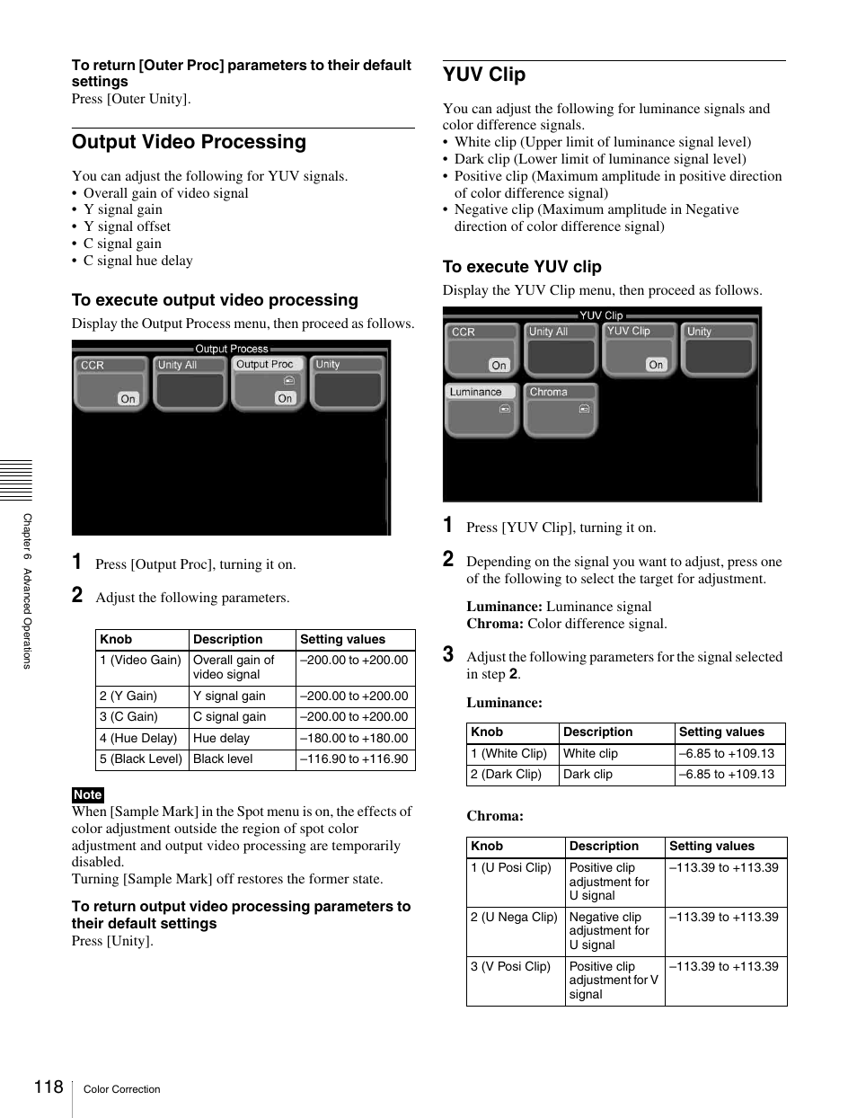 Output video processing, Yuv clip, Output video processing yuv clip | Sony MKS-2010 User Manual | Page 118 / 200
