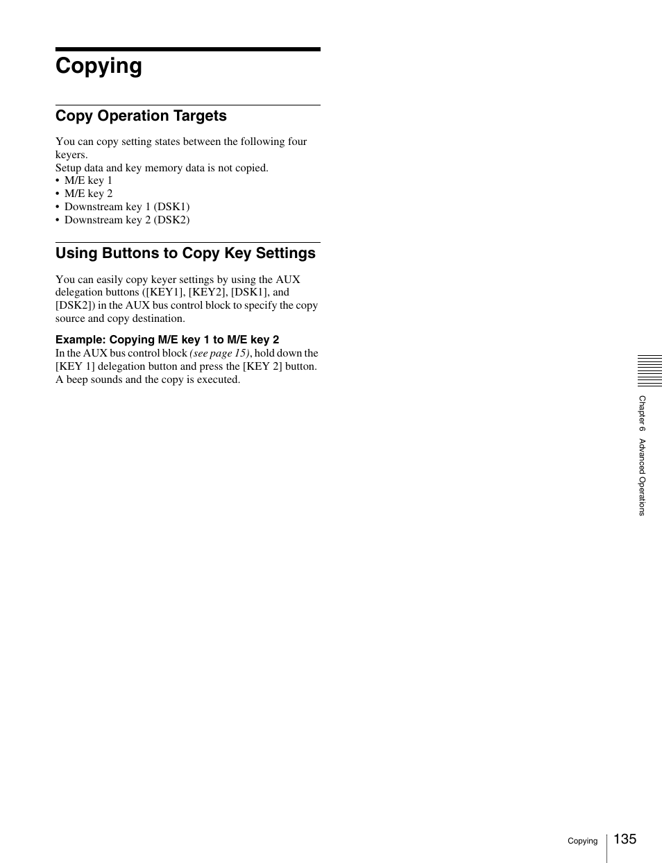 Copying, Copy operation targets, Using buttons to copy key settings | Opying | Sony MKS-2010 User Manual | Page 135 / 200