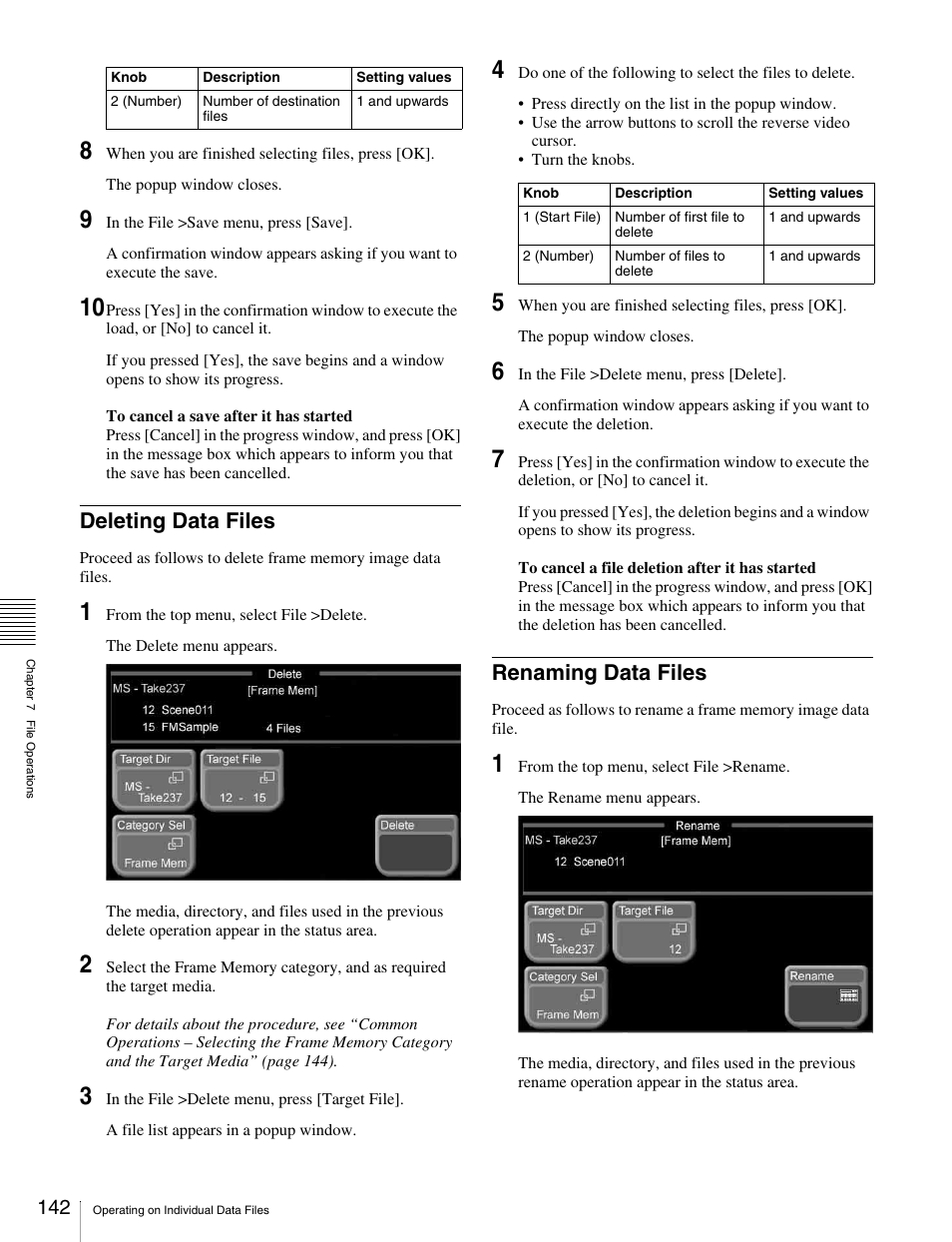 Deleting data files, Renaming data files, Deleting data files renaming data files | Sony MKS-2010 User Manual | Page 142 / 200