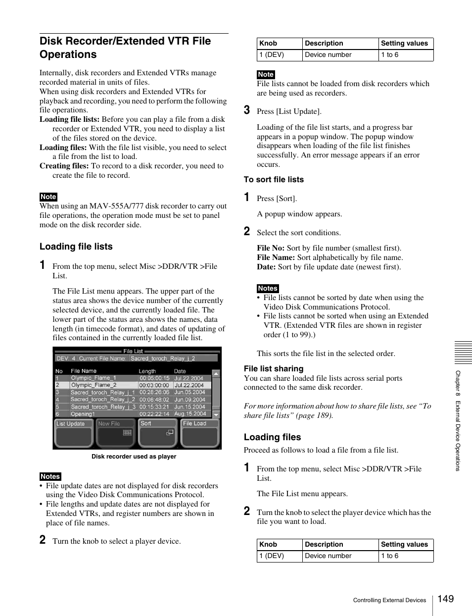 Disk recorder/extended vtr file operations | Sony MKS-2010 User Manual | Page 149 / 200
