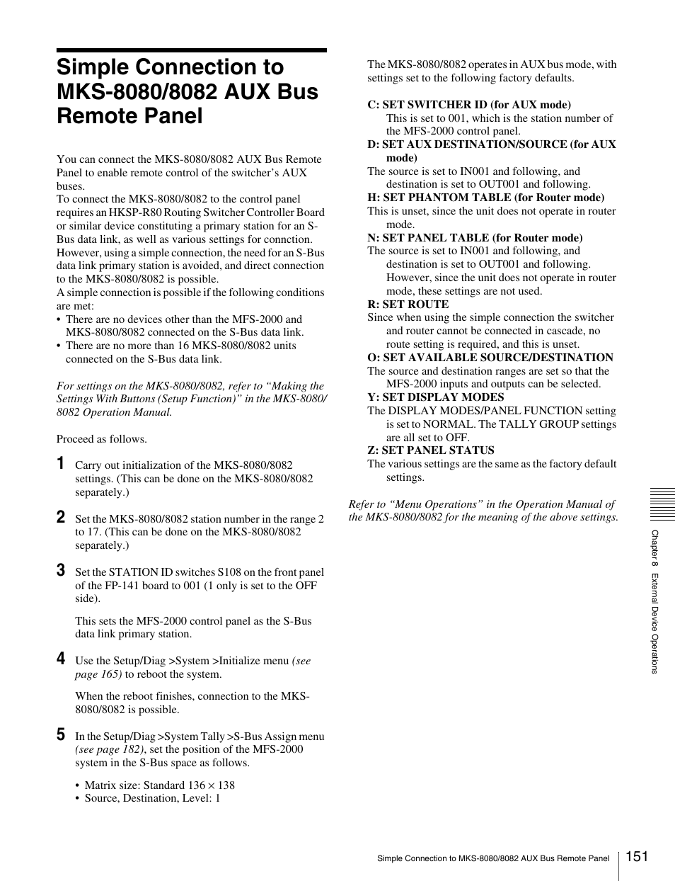 Simple connection to mks-8080/8082 aux, Bus remote panel | Sony MKS-2010 User Manual | Page 151 / 200