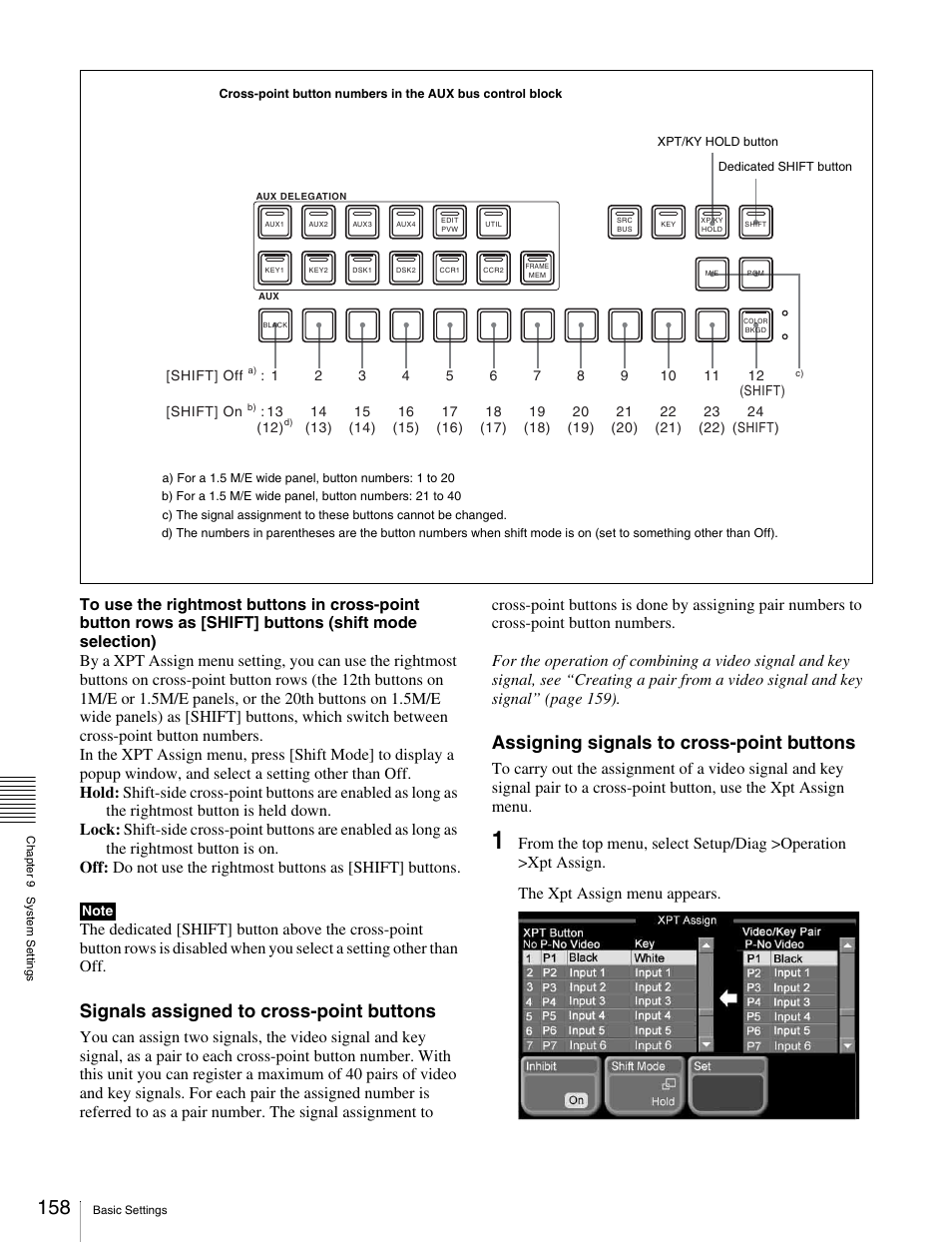 Signals assigned to cross-point buttons, Assigning signals to cross-point buttons | Sony MKS-2010 User Manual | Page 158 / 200