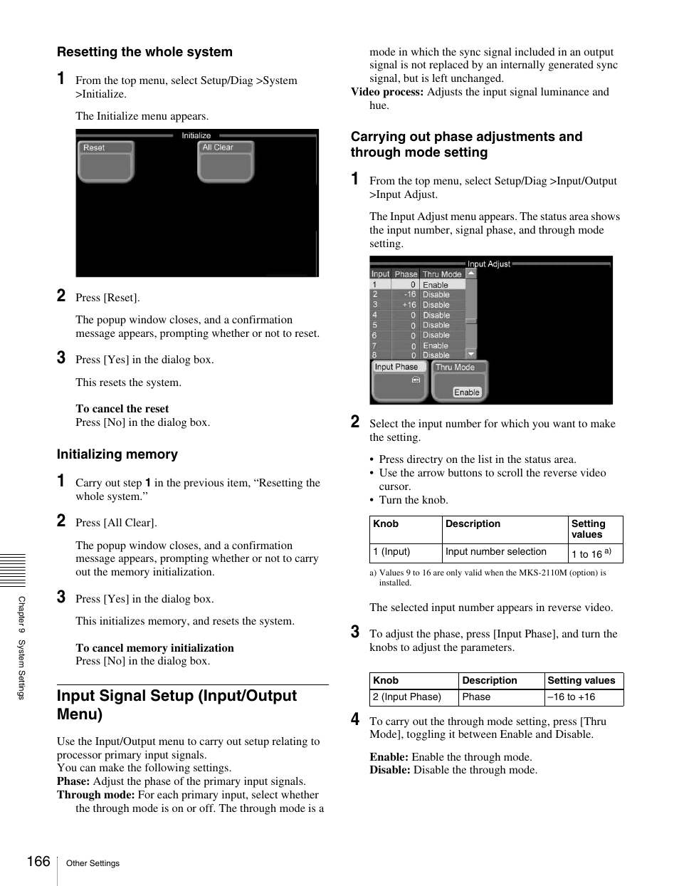 Input signal setup (input/output menu) | Sony MKS-2010 User Manual | Page 166 / 200