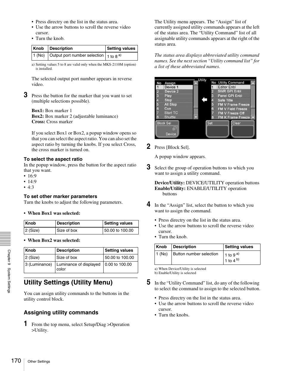 Utility settings (utility menu) | Sony MKS-2010 User Manual | Page 170 / 200