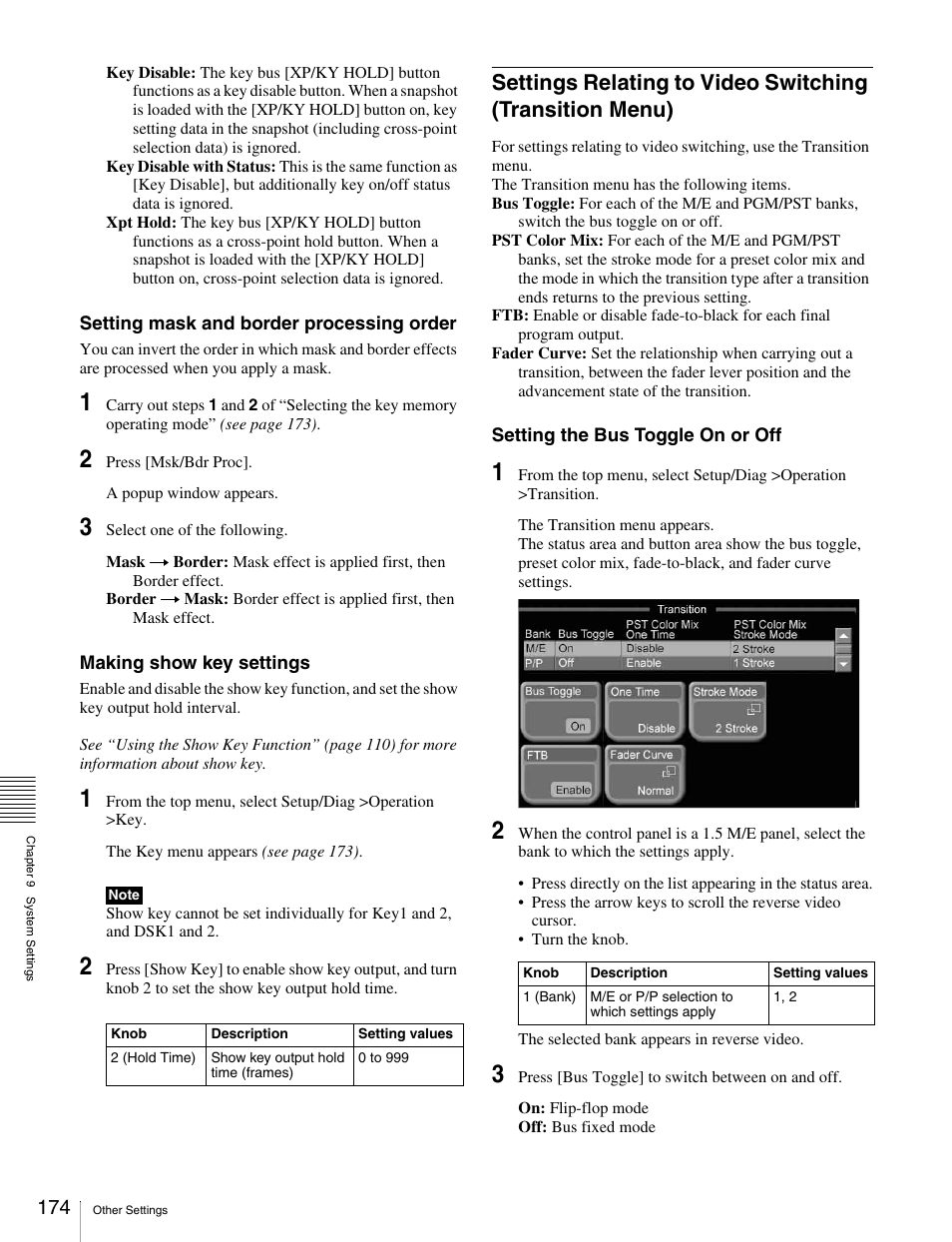 Settings relating to video switching, Transition menu) | Sony MKS-2010 User Manual | Page 174 / 200