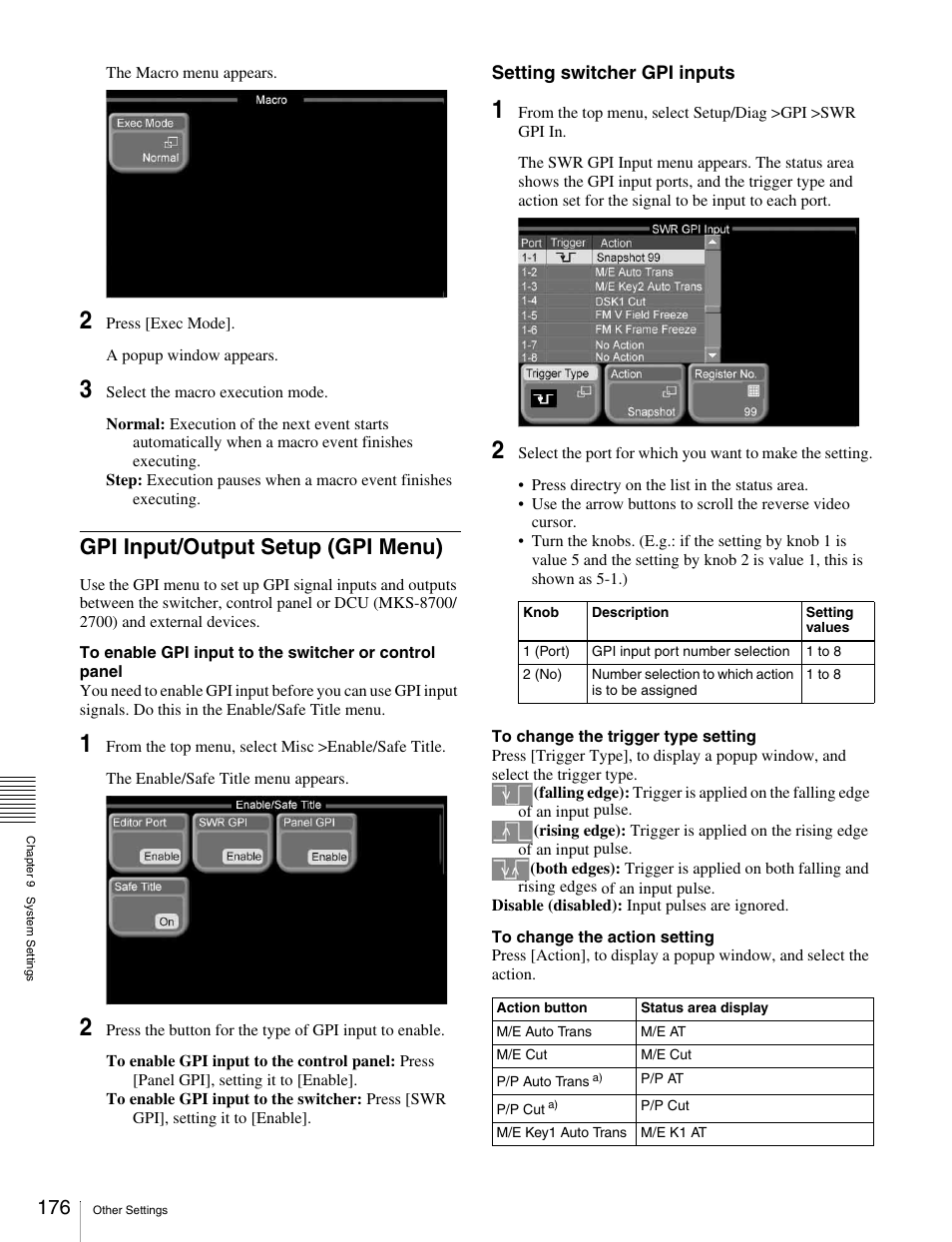 Gpi input/output setup (gpi menu) | Sony MKS-2010 User Manual | Page 176 / 200