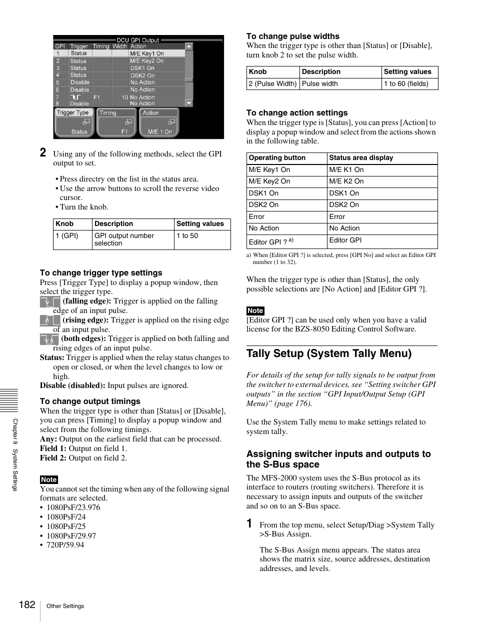 Tally setup (system tally menu) | Sony MKS-2010 User Manual | Page 182 / 200