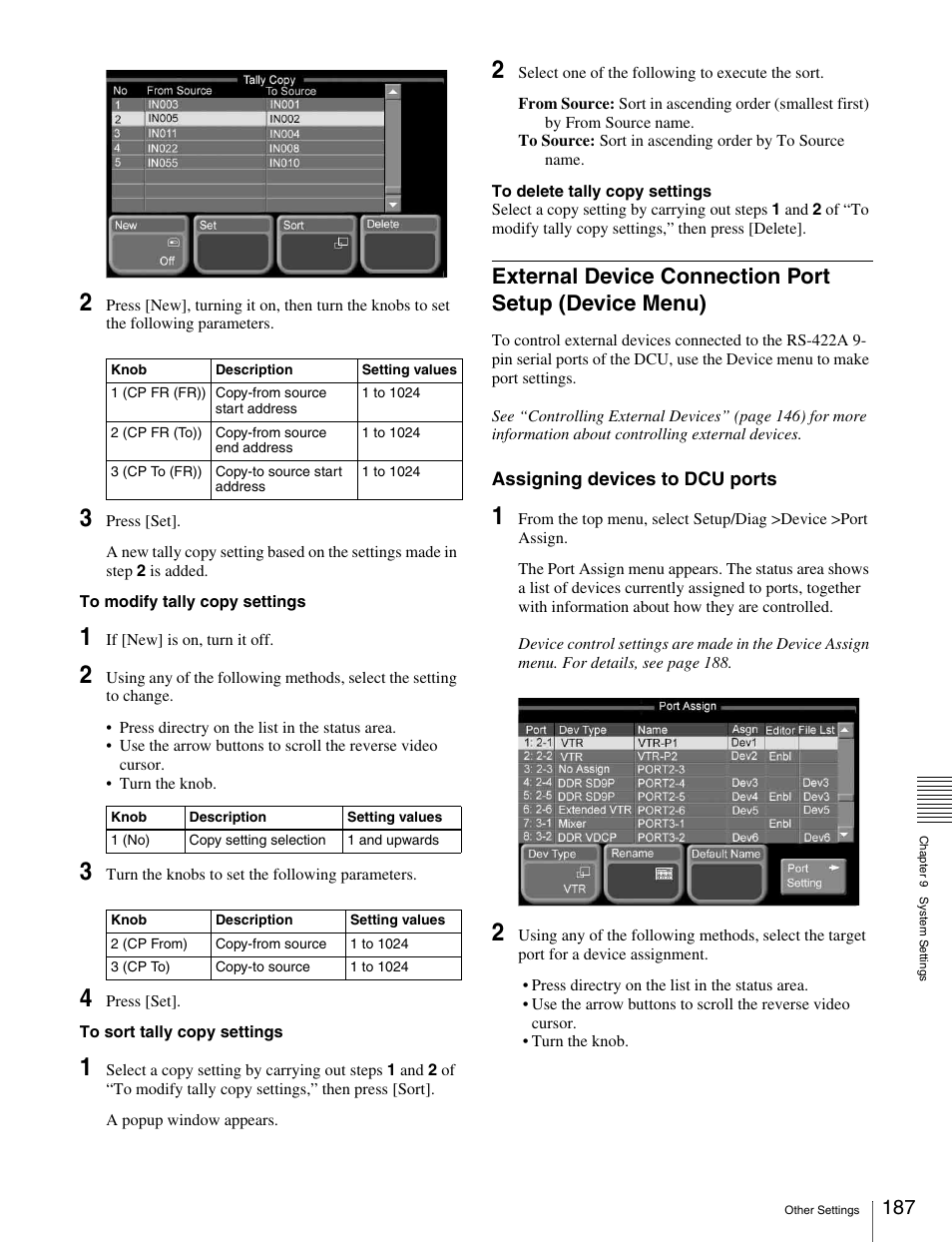 External device connection port setup, Device menu) | Sony MKS-2010 User Manual | Page 187 / 200