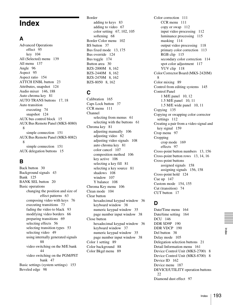 Index | Sony MKS-2010 User Manual | Page 193 / 200