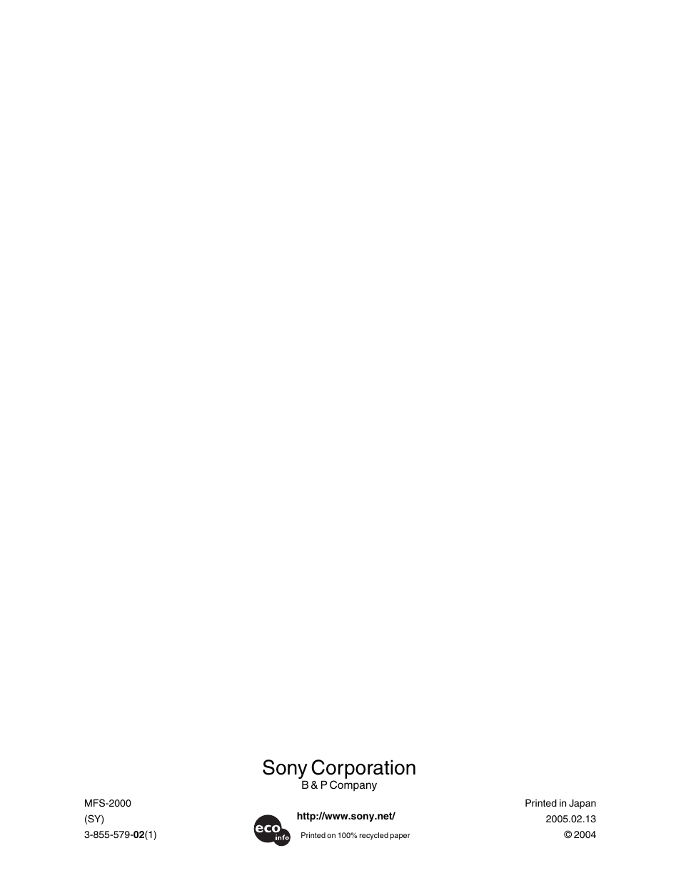 Sony corporation | Sony MKS-2010 User Manual | Page 200 / 200