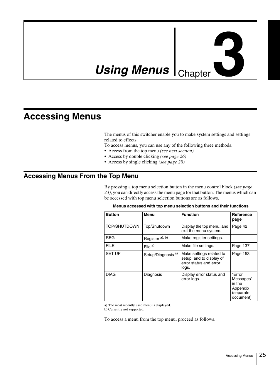 Chapter 3 using menus, Accessing menus, Accessing menus from the top menu | Using menus, Chapter | Sony MKS-2010 User Manual | Page 25 / 200