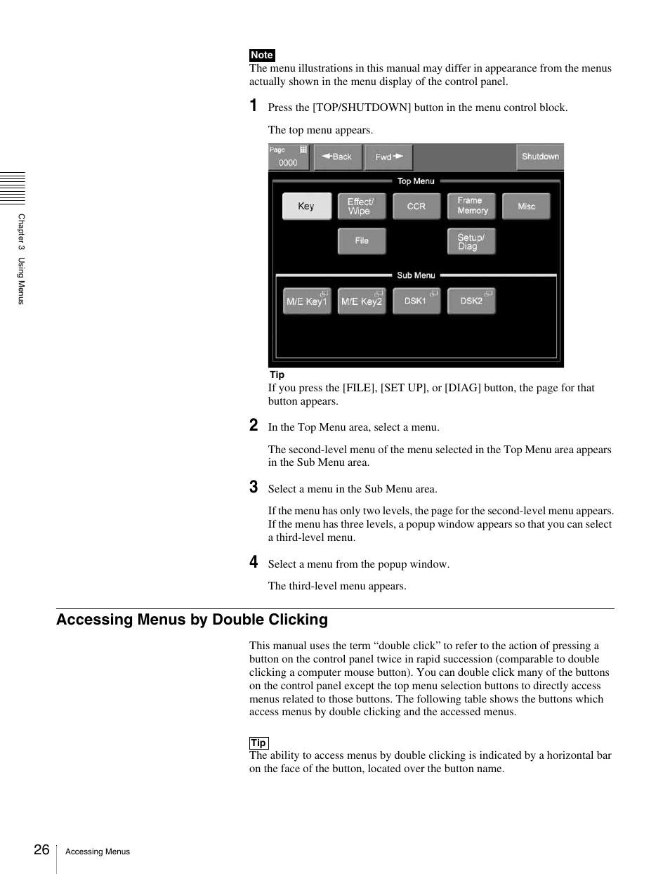 Accessing menus by double clicking | Sony MKS-2010 User Manual | Page 26 / 200