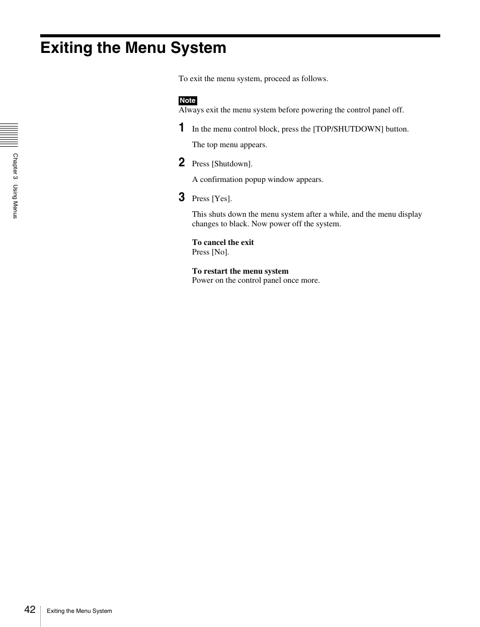 Exiting the menu system | Sony MKS-2010 User Manual | Page 42 / 200