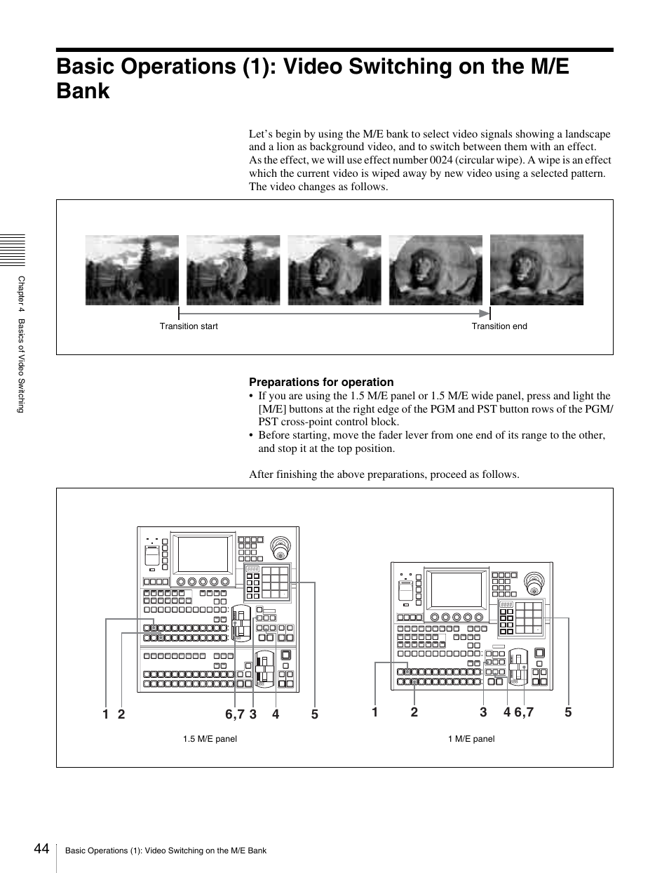 Basic operations (1): video switching on, The m/e bank | Sony MKS-2010 User Manual | Page 44 / 200