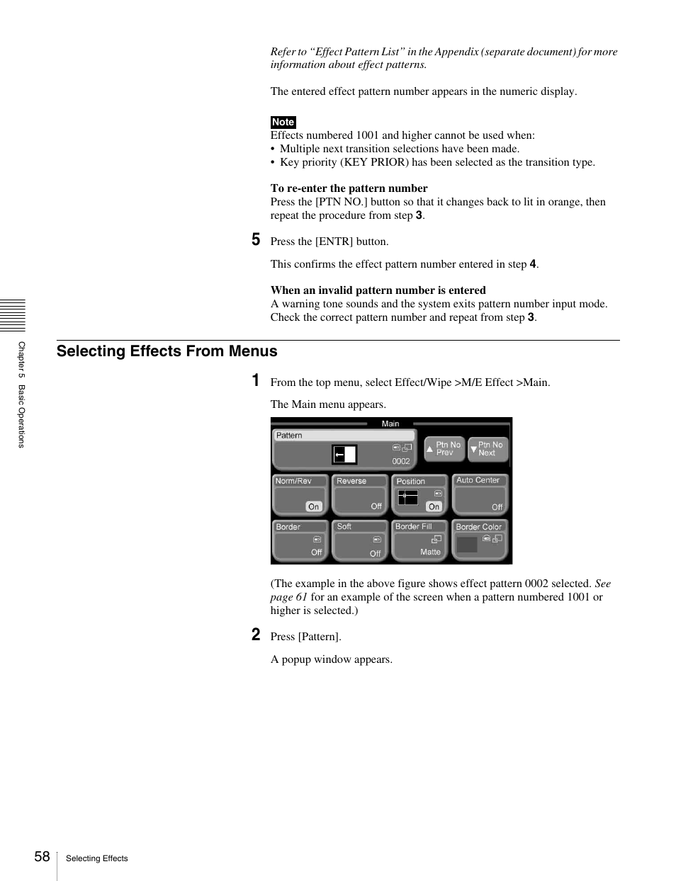 Selecting effects from menus | Sony MKS-2010 User Manual | Page 58 / 200