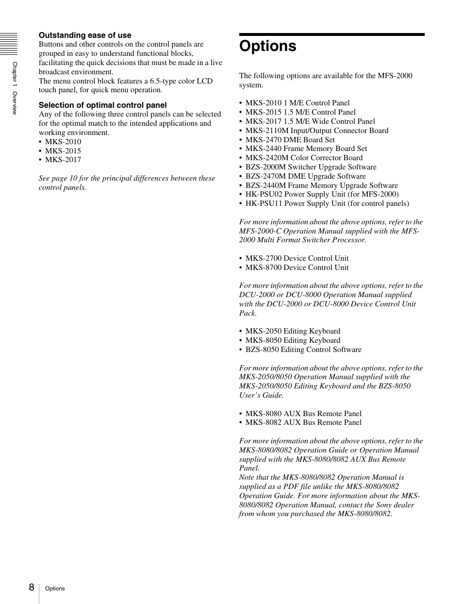 Options | Sony MKS-2010 User Manual | Page 8 / 200