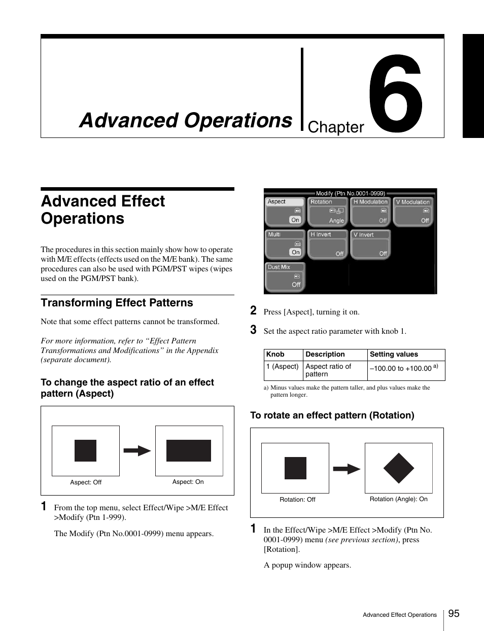 Chapter 6 advanced operations, Advanced effect operations, Transforming effect patterns | Advanced operations, Chapter | Sony MKS-2010 User Manual | Page 95 / 200