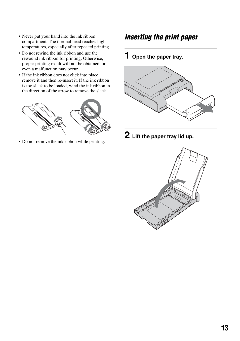 Inserting the print paper | Sony DPP-FPHD1 User Manual | Page 13 / 32