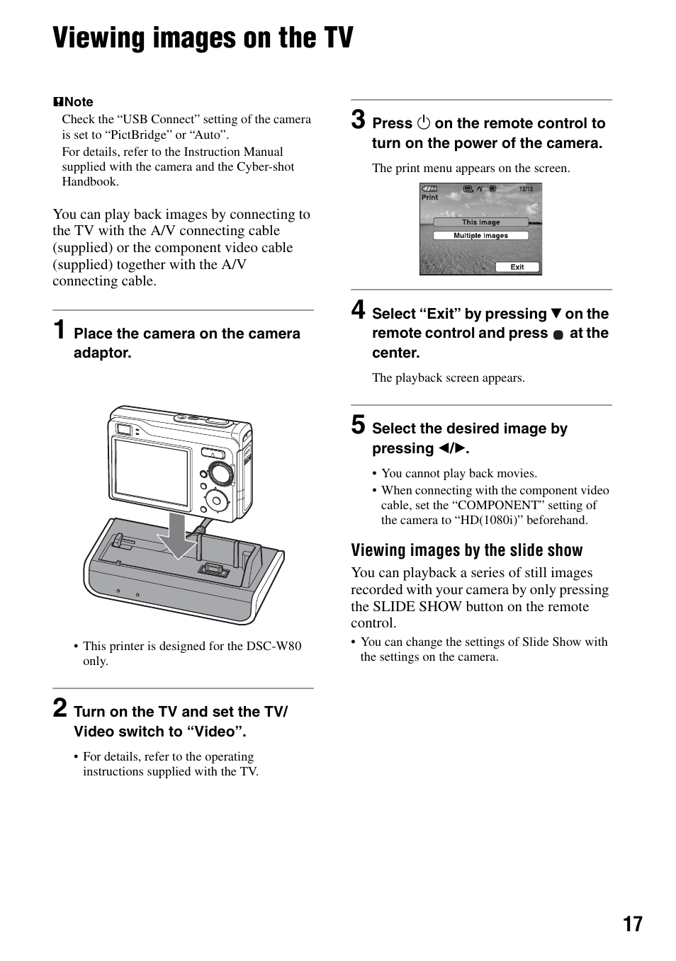 Viewing images on the tv | Sony DPP-FPHD1 User Manual | Page 17 / 32