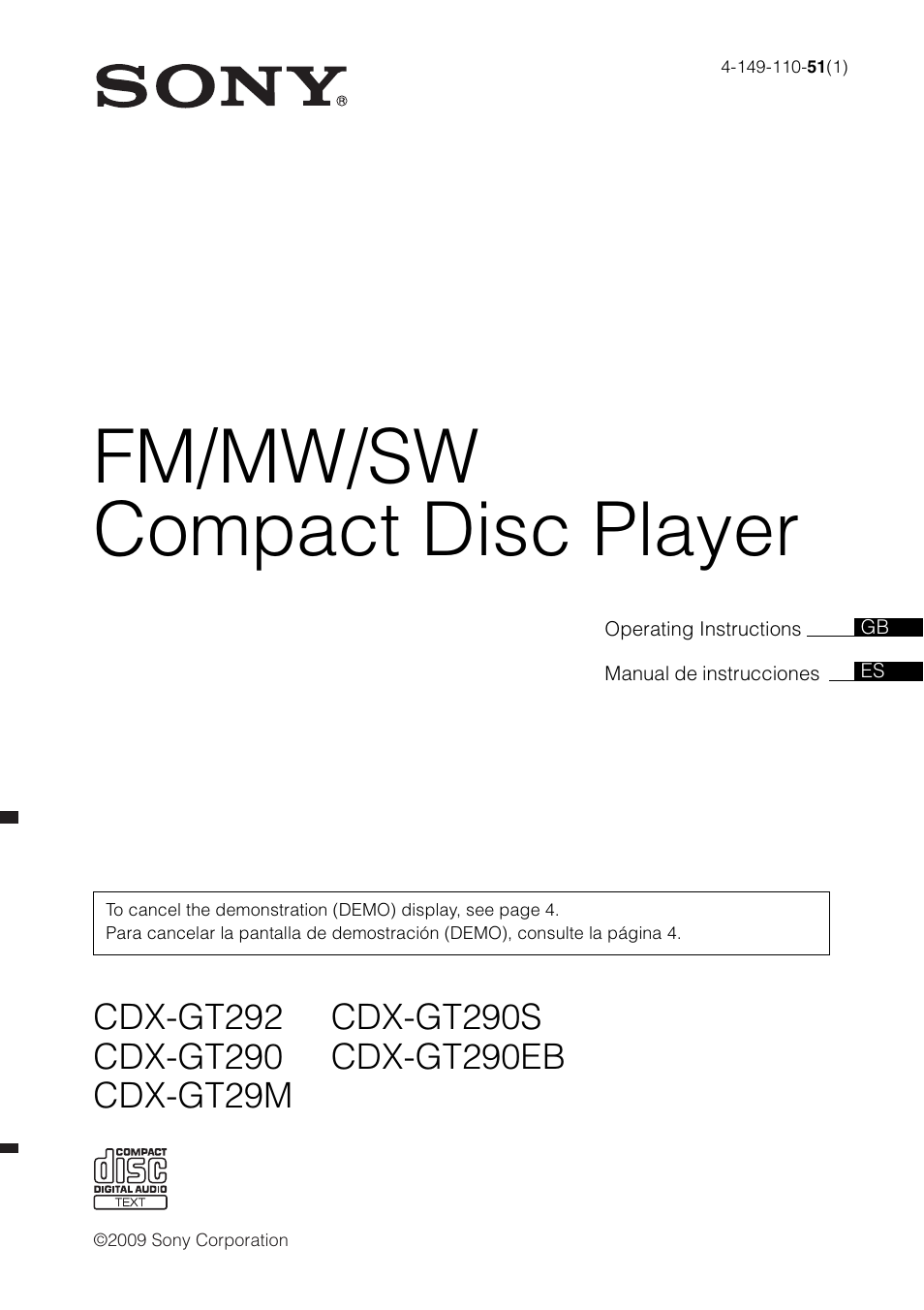 Sony CDX-GT292 User Manual | 36 pages