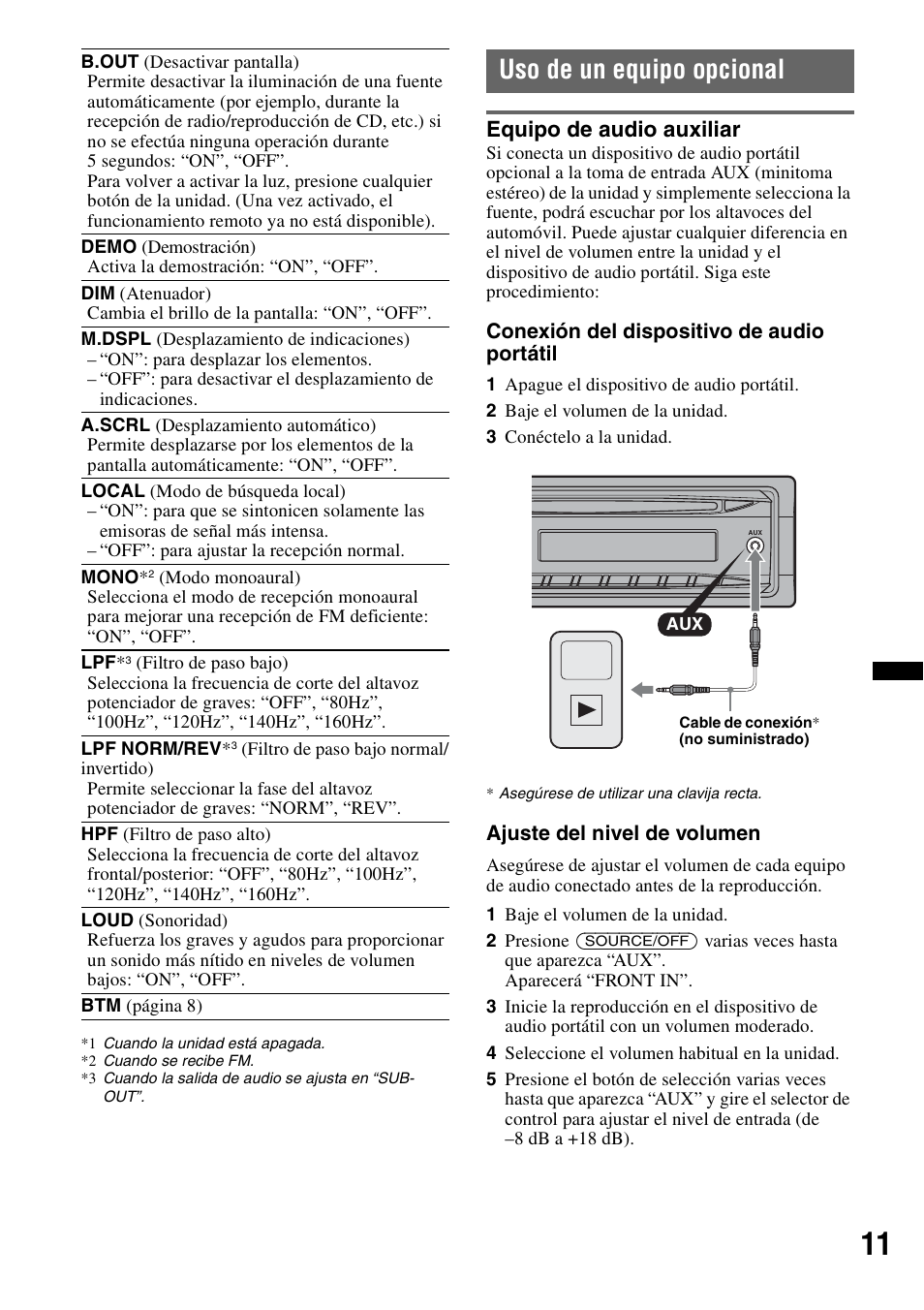 Uso de un equipo opcional, Equipo de audio auxiliar | Sony CDX-GT292 User Manual | Page 27 / 36
