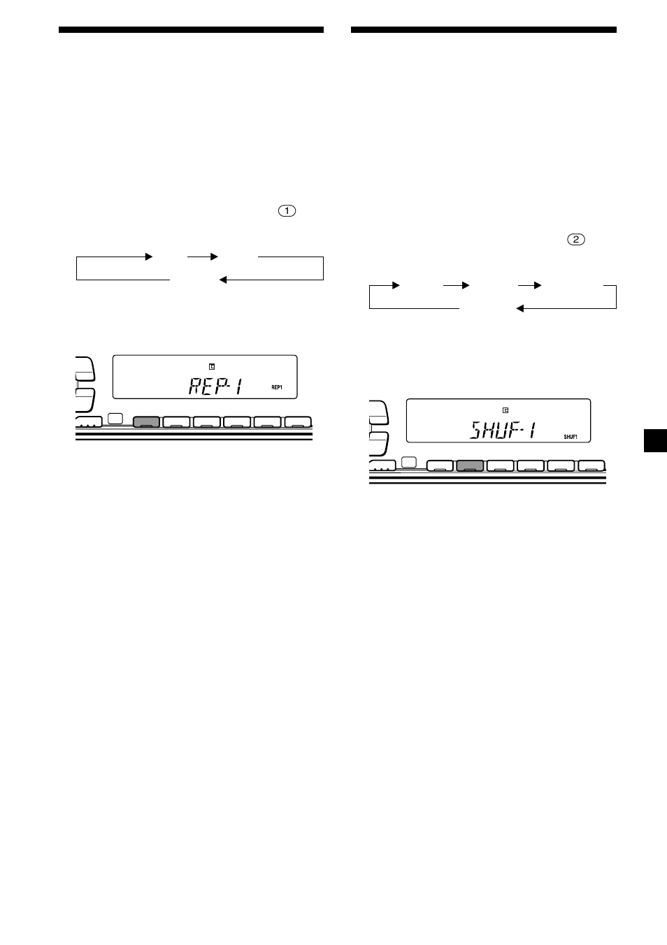 Spela upp spår flera gånger, Spela upp spår i slumpmässig ordning, Upprepad uppspelning | Slumpmässig uppspelning | Sony MDX-C6400R User Manual | Page 71 / 152