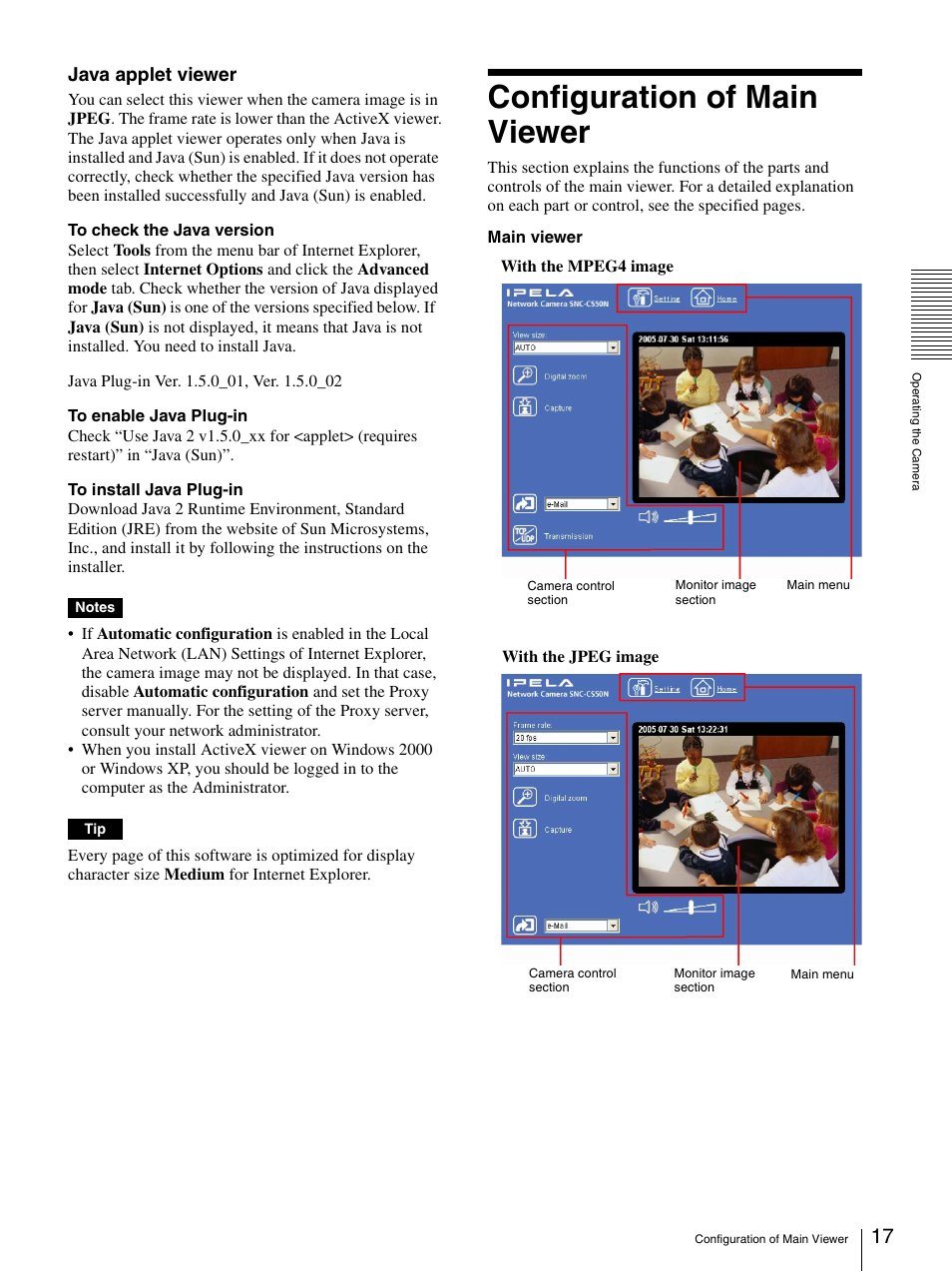 Configuration of main viewer, Java applet viewer | Sony SNC-CS50N User Manual | Page 17 / 87