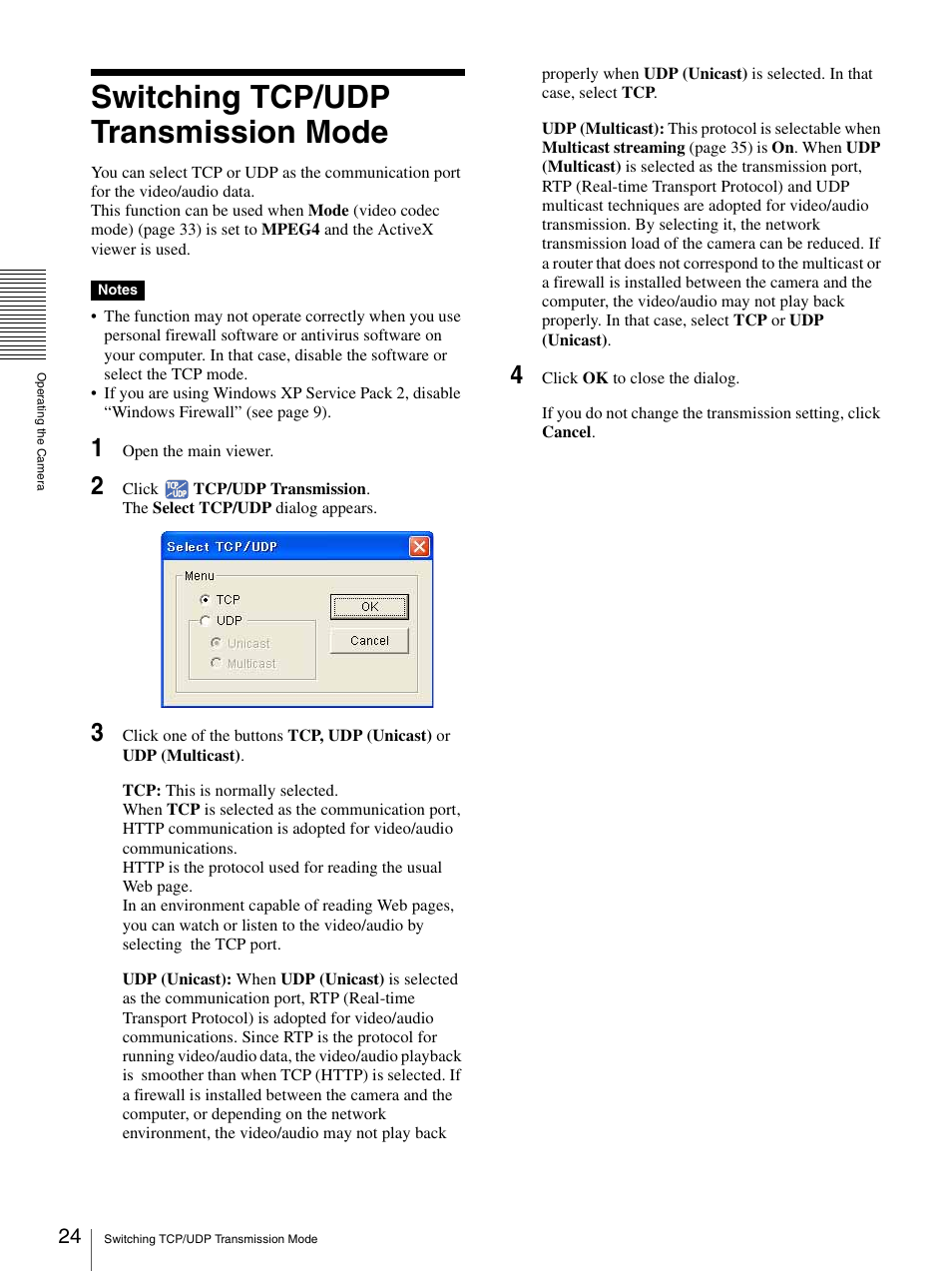 Switching tcp/udp transmission mode | Sony SNC-CS50N User Manual | Page 24 / 87