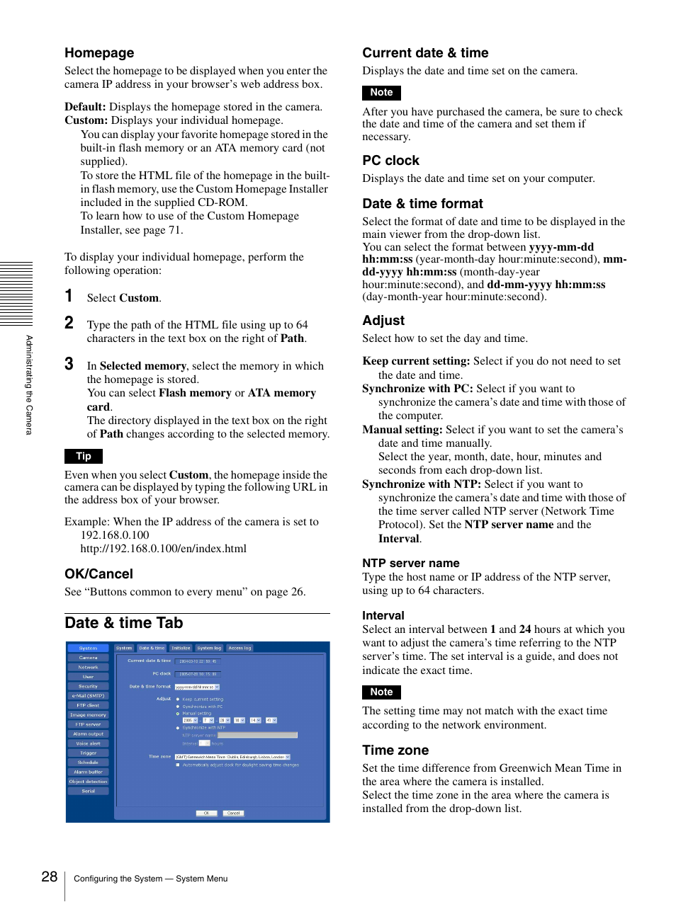 Date & time tab | Sony SNC-CS50N User Manual | Page 28 / 87