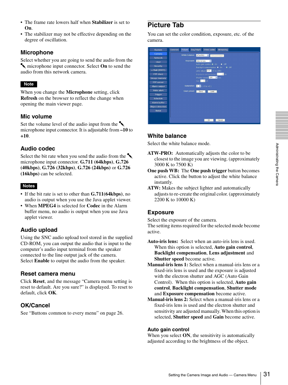Picture tab | Sony SNC-CS50N User Manual | Page 31 / 87
