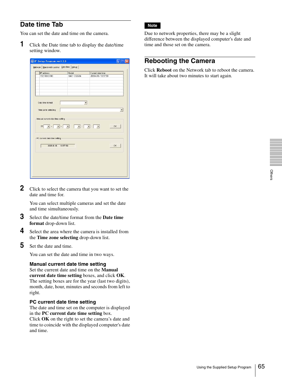 Date time tab, Rebooting the camera, Date time tab rebooting the camera | Sony SNC-CS50N User Manual | Page 65 / 87