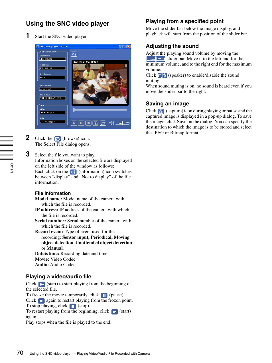 Using the snc video player | Sony SNC-CS50N User Manual | Page 70 / 87