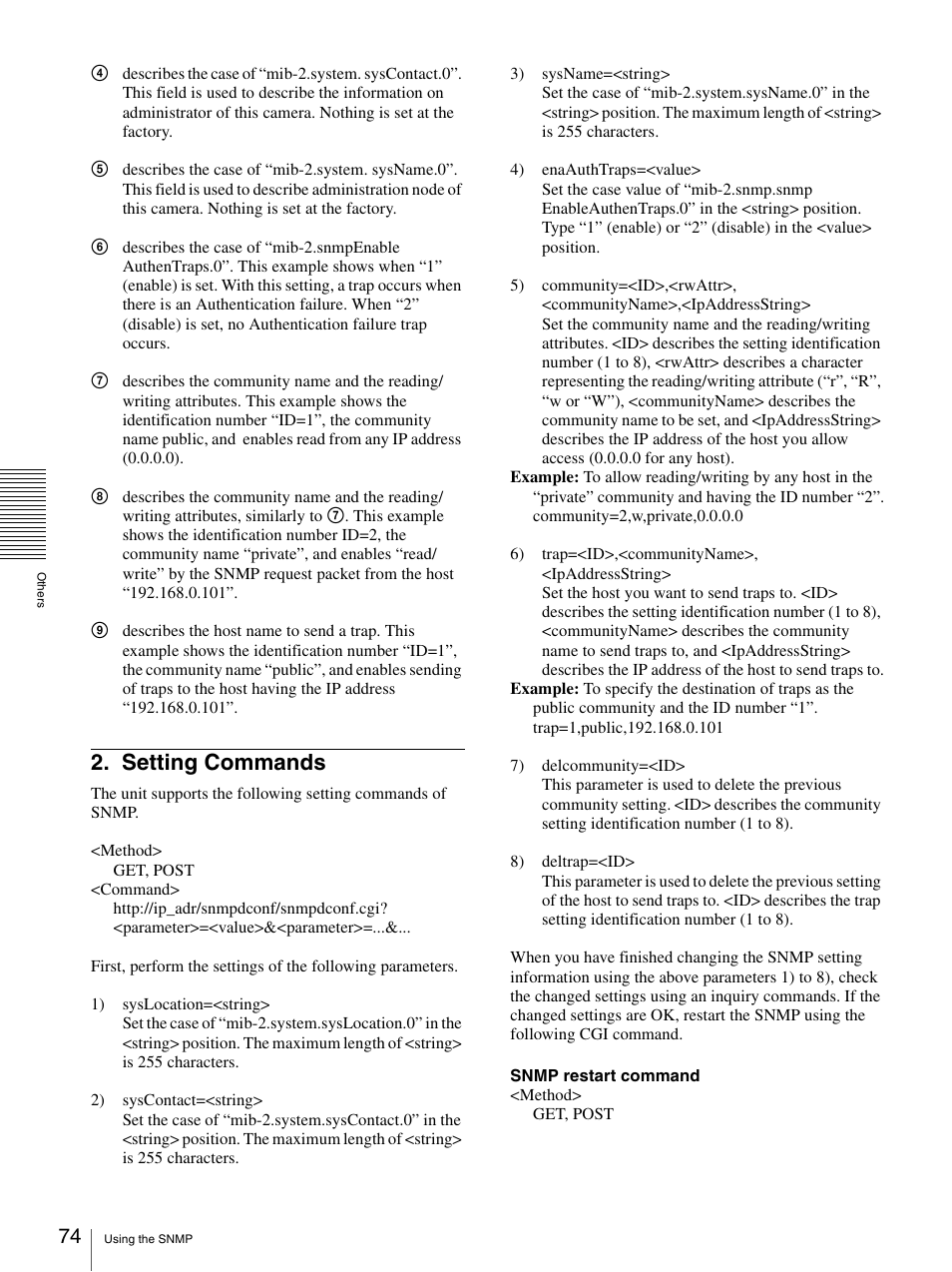 Setting commands | Sony SNC-CS50N User Manual | Page 74 / 87