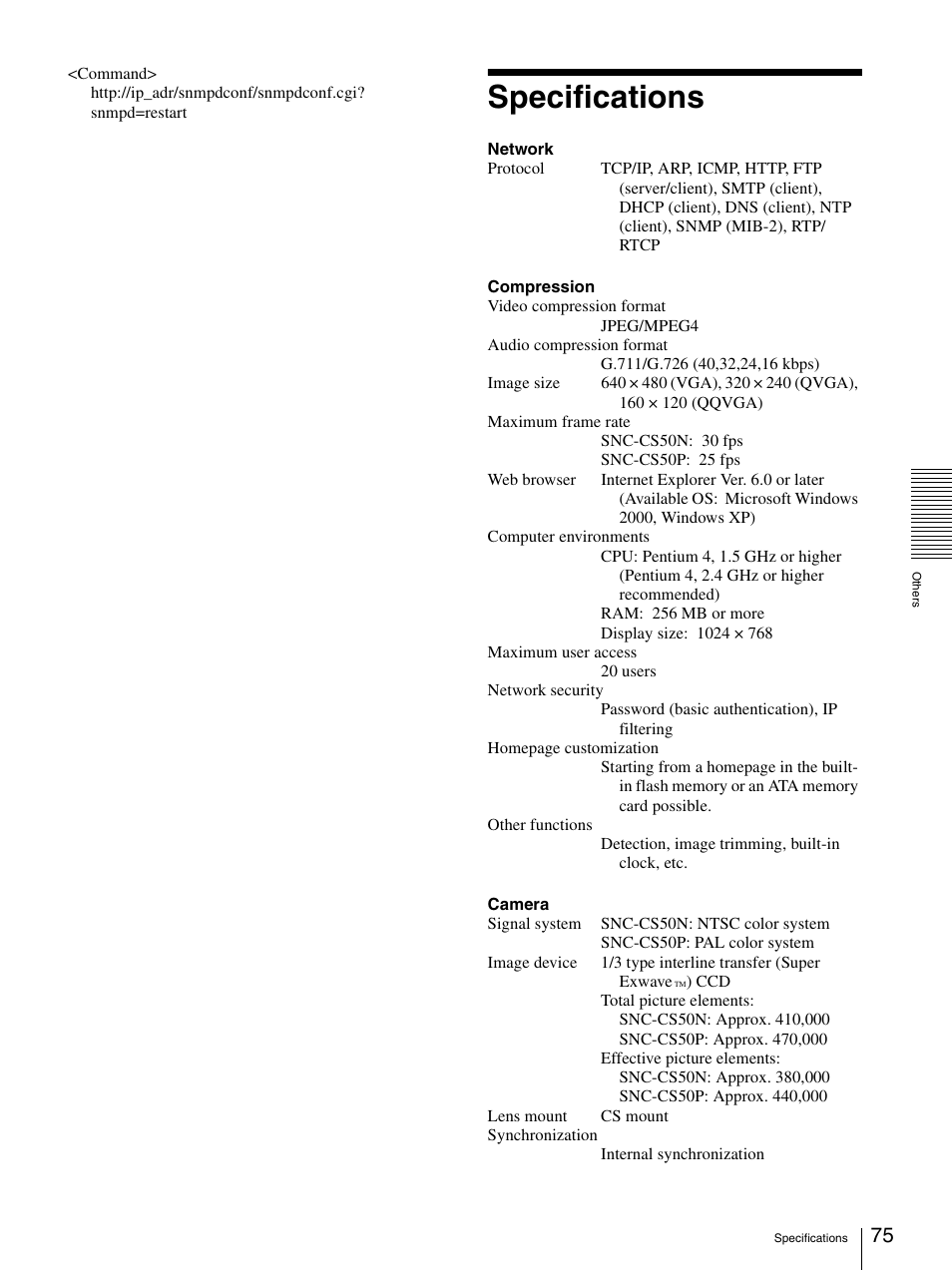 Specifications | Sony SNC-CS50N User Manual | Page 75 / 87