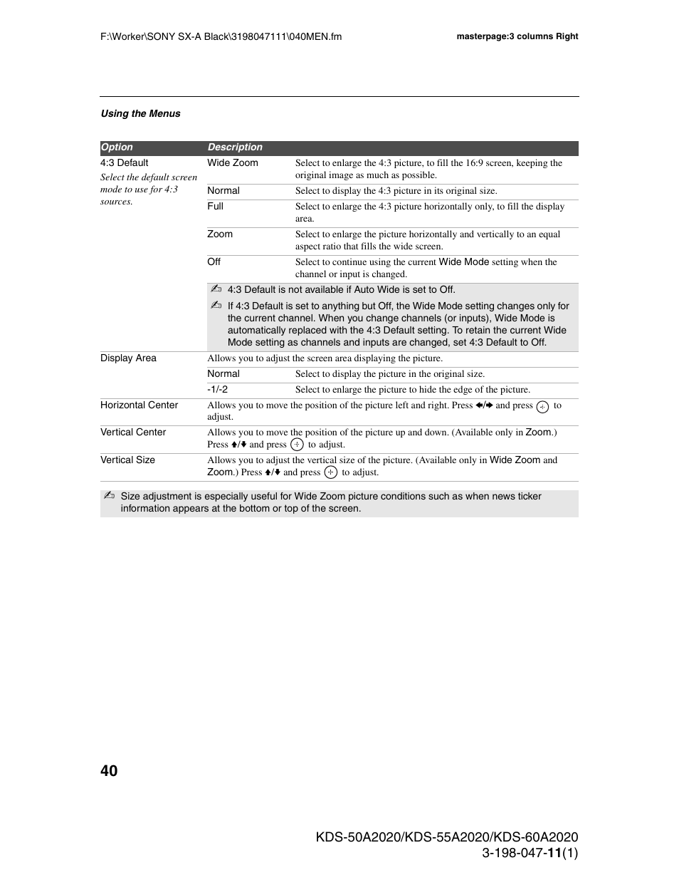 Sony KDS-55A2020 User Manual | Page 40 / 67