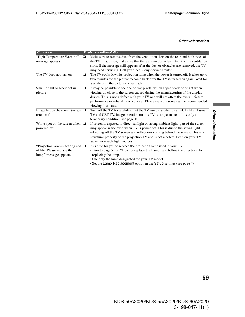 Sony KDS-55A2020 User Manual | Page 59 / 67