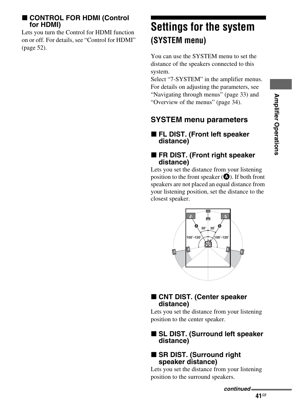 Settings for the system (system menu), Settings for the system, System menu) | System menu parameters | Sony 3-295-946-12(1) User Manual | Page 41 / 72