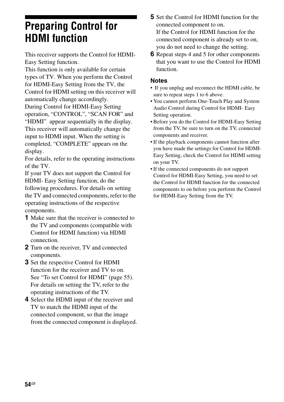 Preparing control for hdmi function | Sony 3-295-946-12(1) User Manual | Page 54 / 72