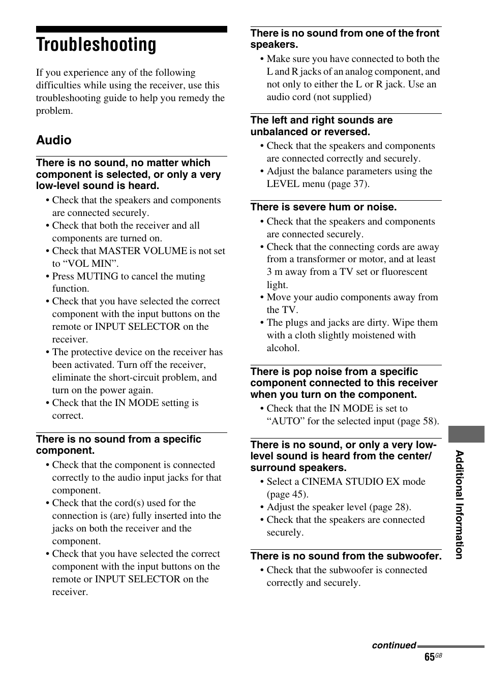 Troubleshooting | Sony 3-295-946-12(1) User Manual | Page 65 / 72