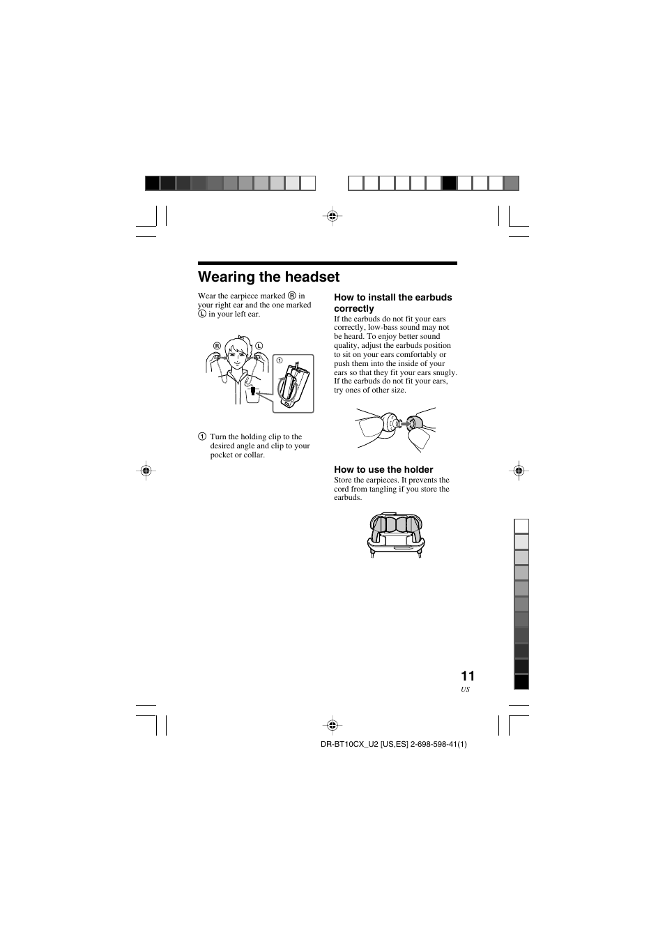 Wearing the headset | Sony DRBT10CX User Manual | Page 11 / 52