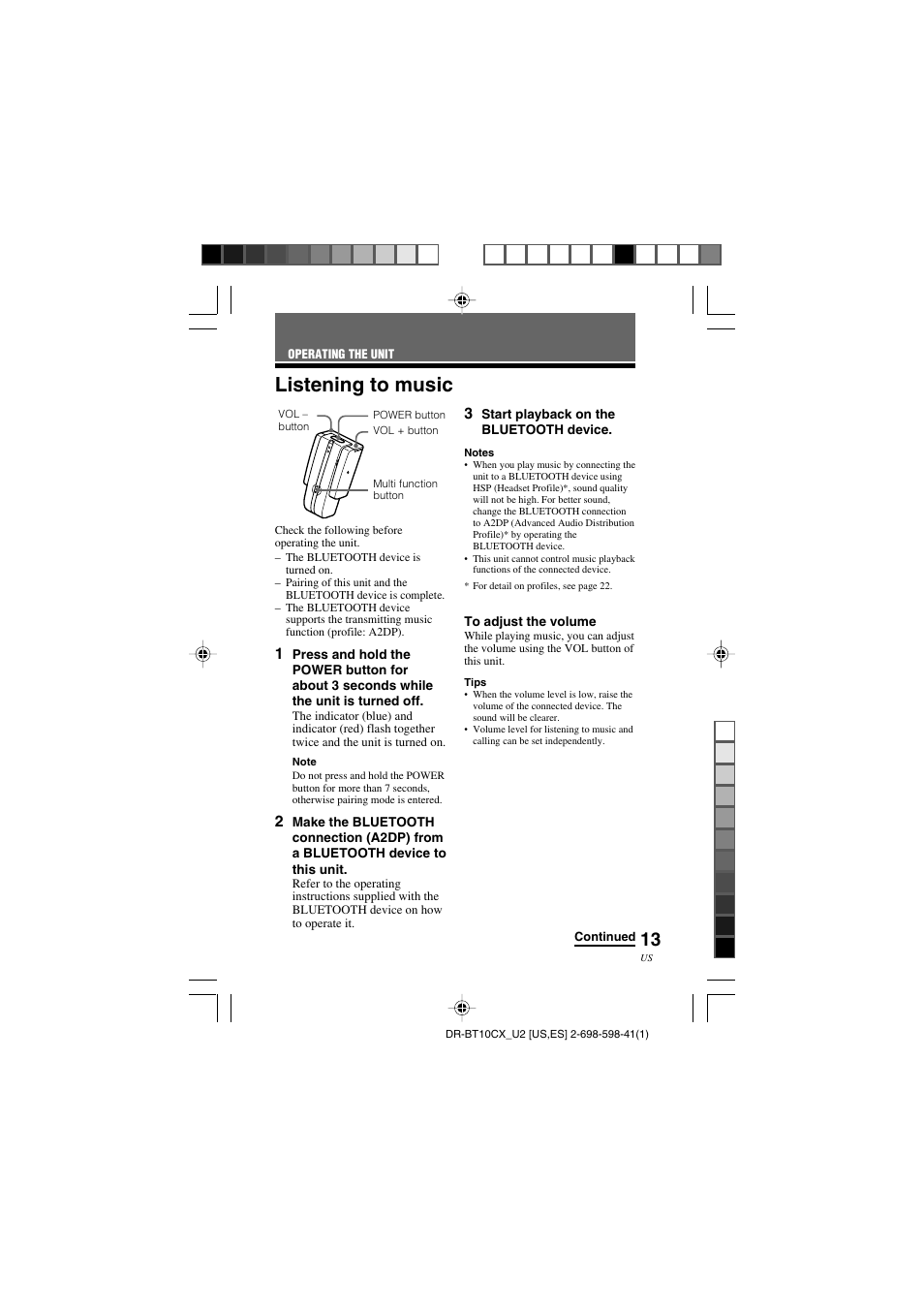 Listening to music | Sony DRBT10CX User Manual | Page 13 / 52