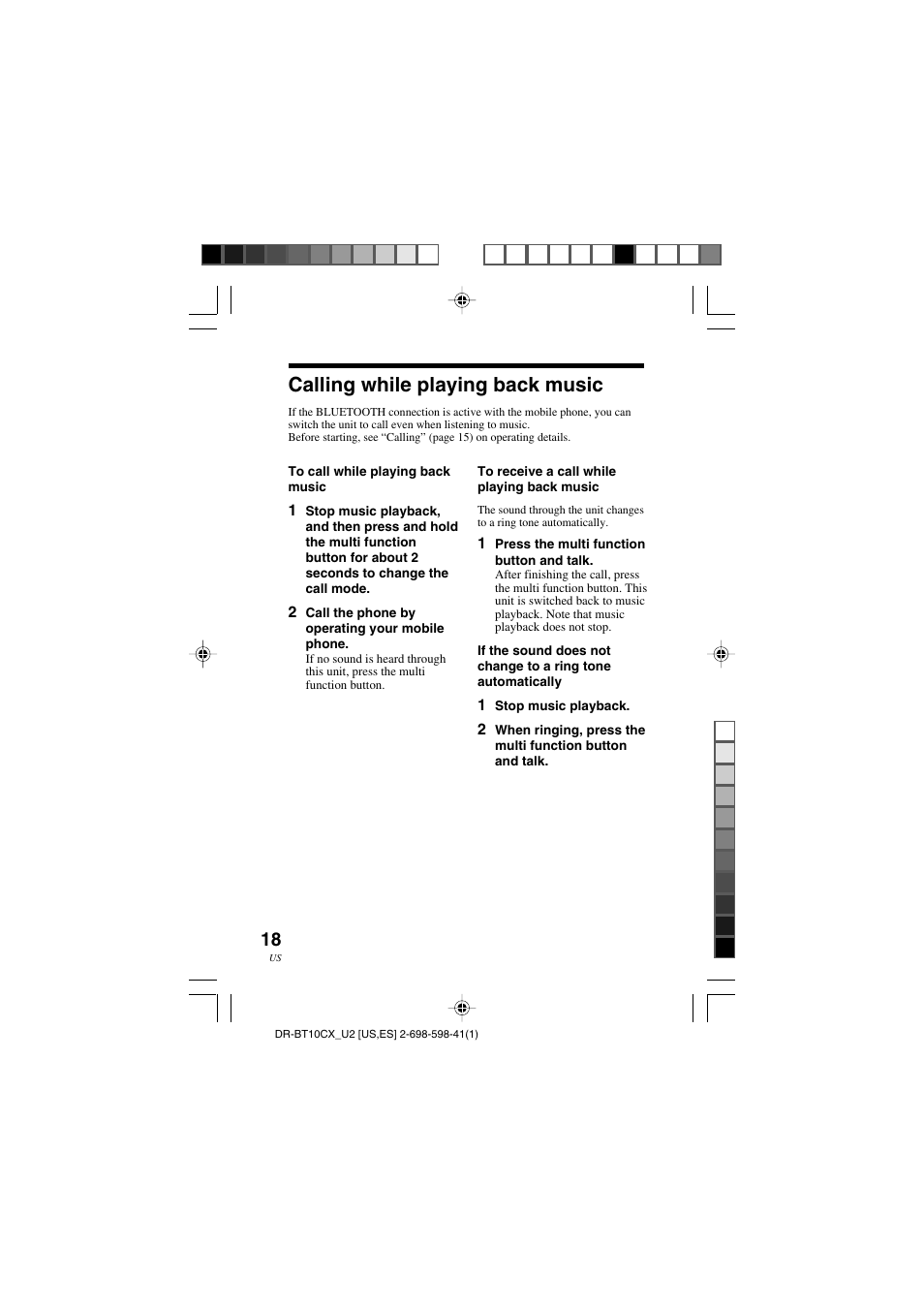 Calling while playing back music | Sony DRBT10CX User Manual | Page 18 / 52