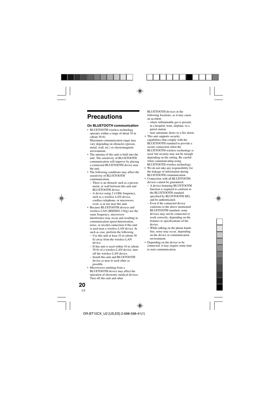 Precautions | Sony DRBT10CX User Manual | Page 20 / 52