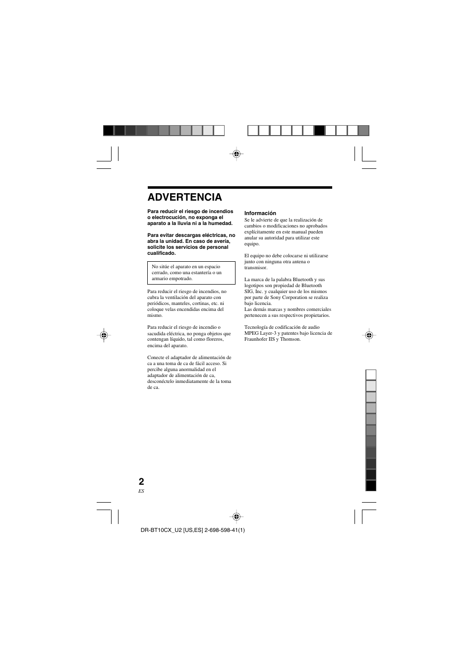 Advertencia | Sony DRBT10CX User Manual | Page 26 / 52