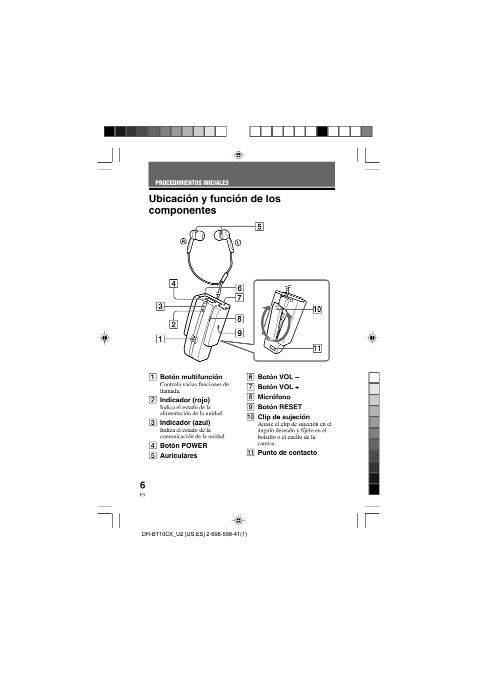 Ubicación y función de los componentes | Sony DRBT10CX User Manual | Page 30 / 52